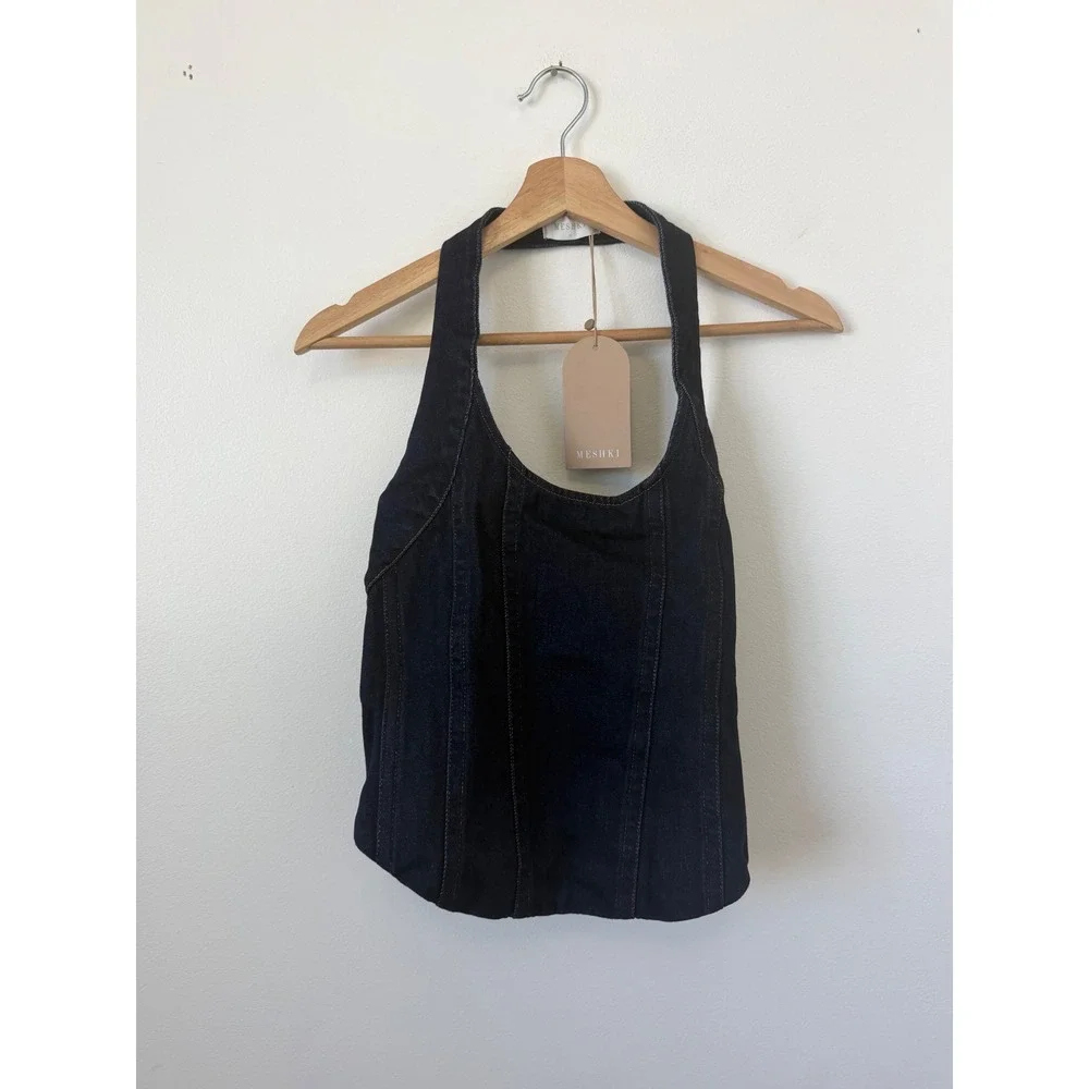 Meshki Meadow Denim Corset Halter Top – Indigo Blue – Size Medium – NWT - Picture 2 of 4